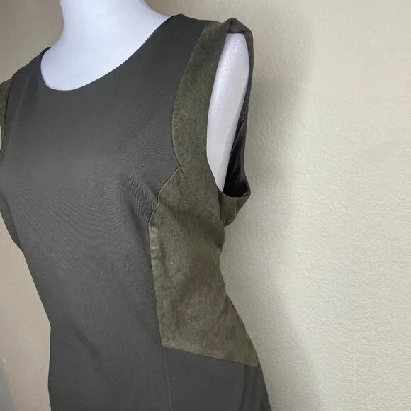 Antonio Melani Olive Green Faux Suede Panel Sheath Dress Size 14 - Picture 2 of 10